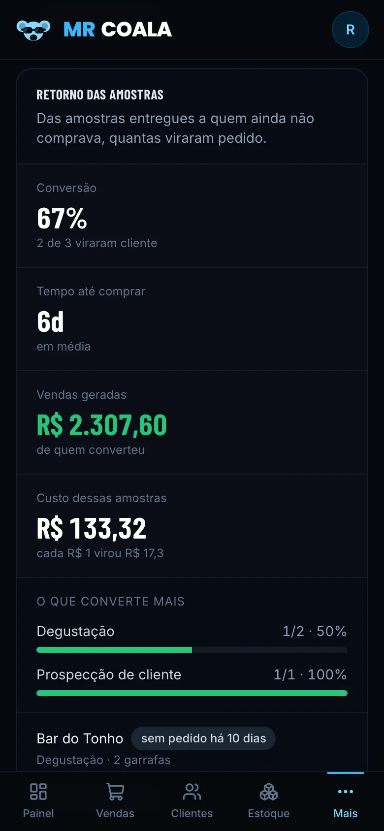 Retorno das amostras
